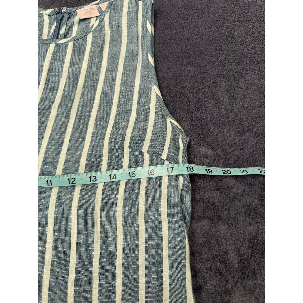 St. Tropez West 100% Linen Blue White Striped Shift Dress Size 8 Coastal Summer - Picture 5 of 6